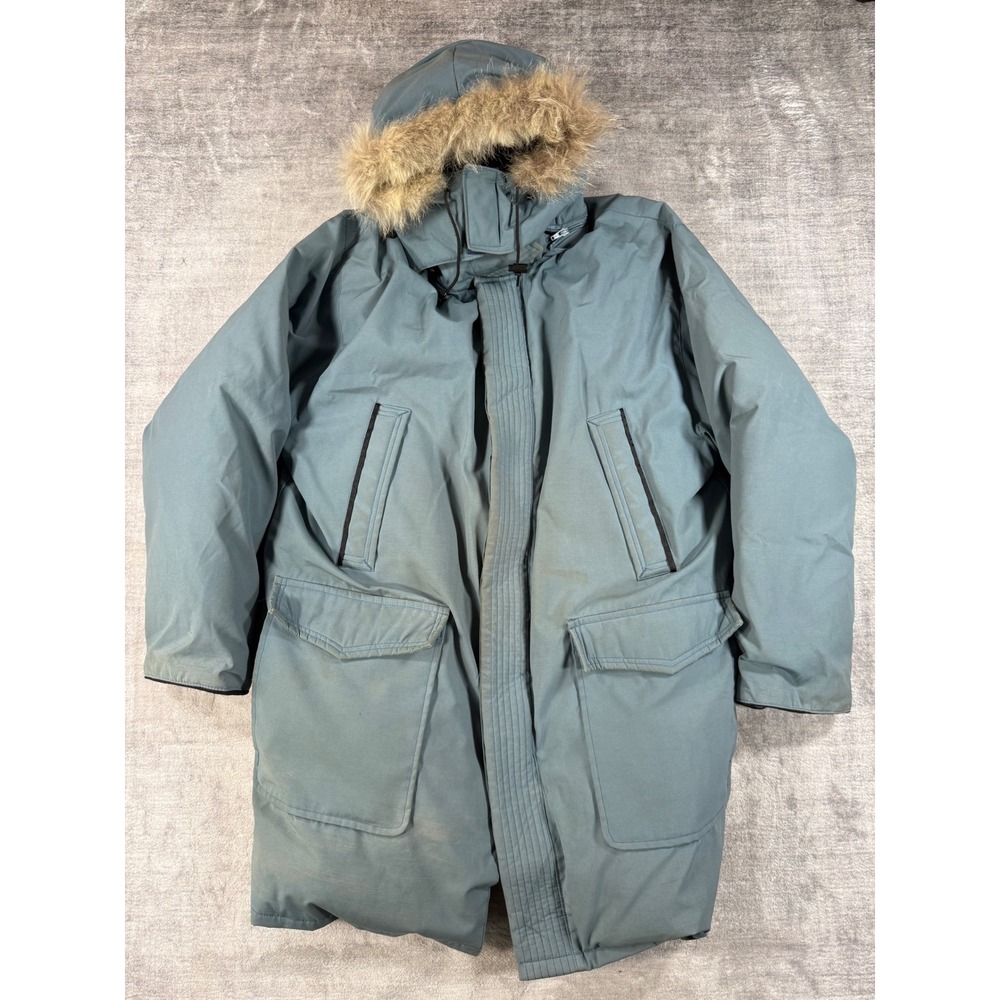 Snow Goose Metro Sportswear Jacket Mens Large Blue Fur Hood Down Vintage Coat